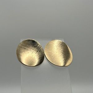 1” Vintage style Brushed Finish, Gold Plated, Oval Stud Earrings